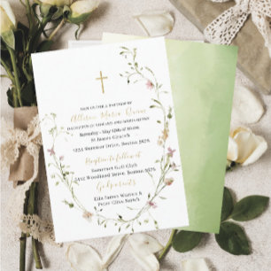 Elegant Modern Watercolor  Wildflowers Baptism Invitation