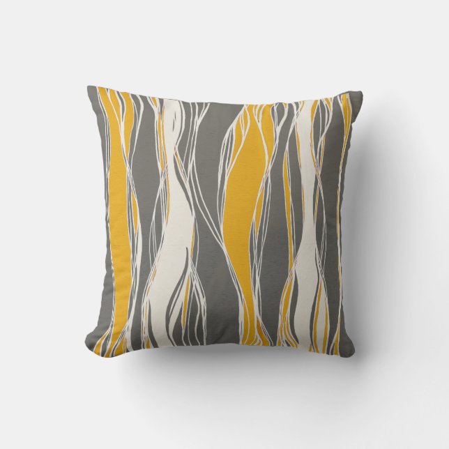 Elegant, modern, waves, lines, light grey, yellow cushion (Front)