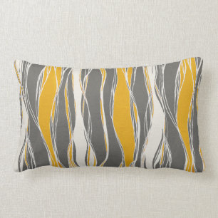 Elegant, modern, waves, lines, light grey, yellow lumbar cushion
