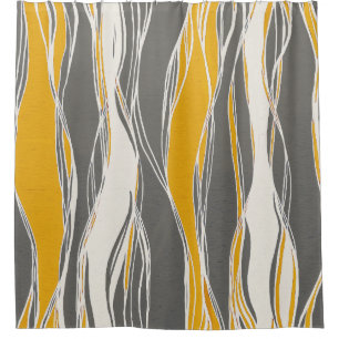 Elegant, modern, waves, lines, light grey, yellow shower curtain