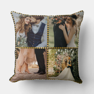 Elegant Modern Wedding 4 Photo golden frame  Cushion
