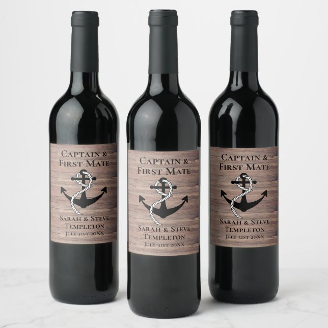 Elegant Modern Wedding Anchor Nautical Sailing Wine Label (Bottles)