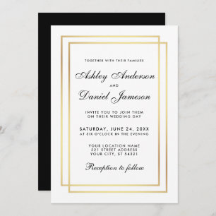 Elegant Modern Wedding Black White Gold Invitation