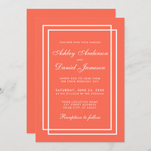 Elegant Modern Wedding Coral White Invitation