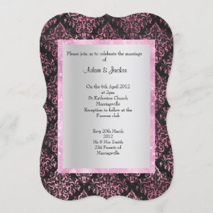 ELEGANT& MODERN WEDDING FLORAL DAMASK BLACK INVITATION