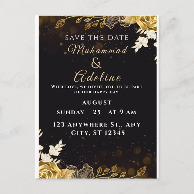 Elegant Modern Wedding Invite – Black & White Postcard (Front)