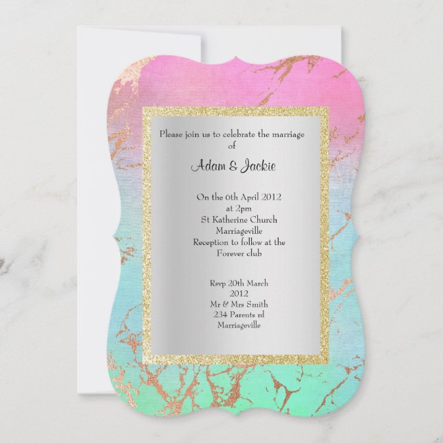 ELEGANT& MODERN WEDDING MARBLE GOLD PASTEL INVITATION (Front)