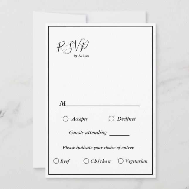 Elegant Modern Wedding Menu Choice RSVP 5x7 Card (Front)