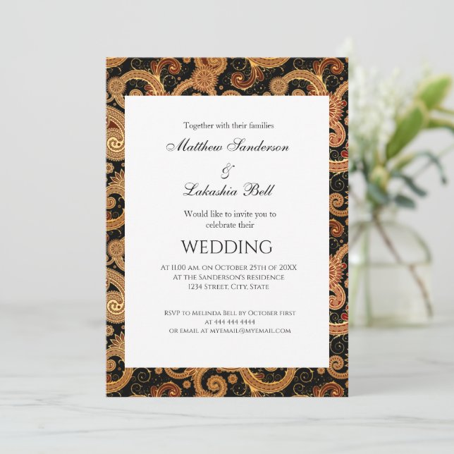 Elegant Modern Wedding Paisley White Invitation (Standing Front)