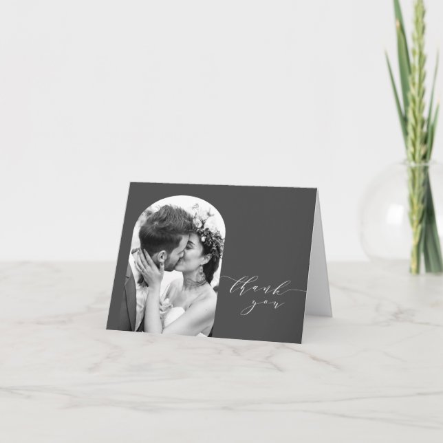 Elegant Modern Wedding Photo Black and White Thank You Card (Front)