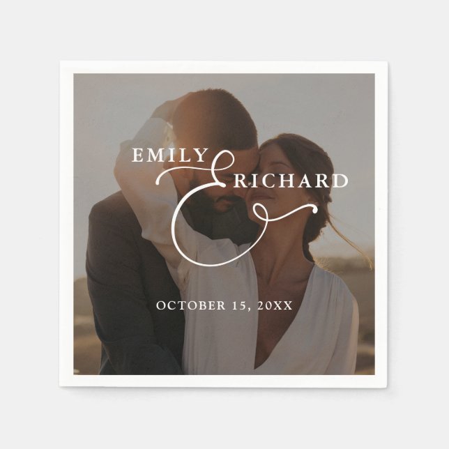 Elegant Modern Wedding Photo Napkin (Front)