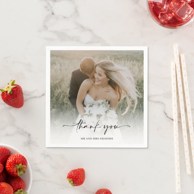 Elegant Modern Wedding Photo Thank You  Napkin (Insitu)