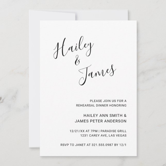 Elegant Modern Wedding Rehearsal Dinner Invitation (Front)
