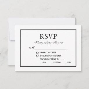 Elegant Modern Wedding RSVP Black & White S Card