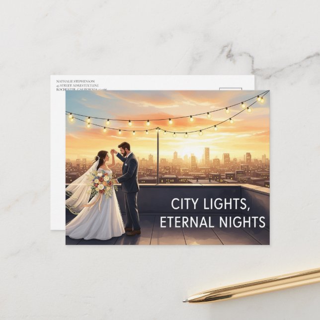 Elegant modern wedding Save The Date postcard (Front/Back In Situ)