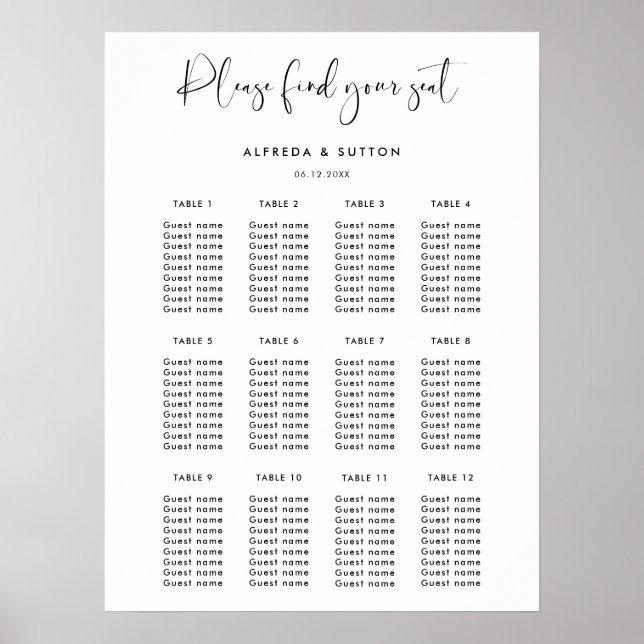Elegant & Modern wedding seating chart (Front)