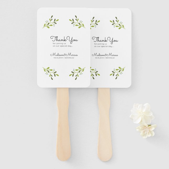 Elegant Modern Wedding. Thank You. Hand Fan (Front and Back)