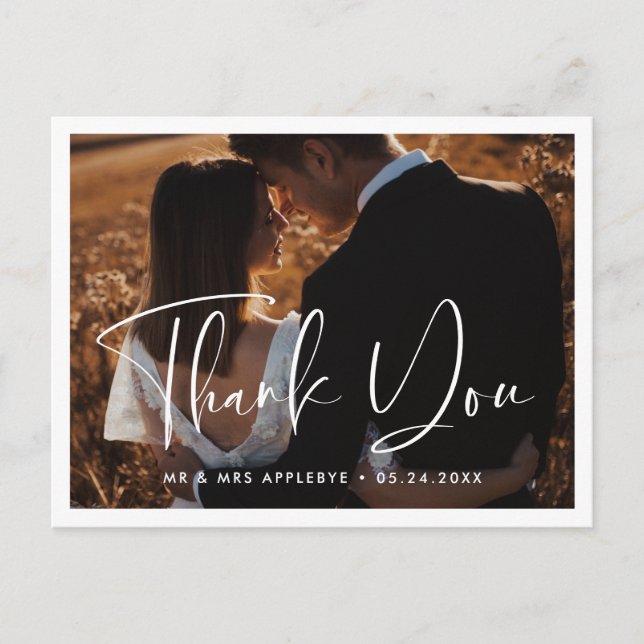 Elegant & modern wedding Thank you photo Postcard (Front)