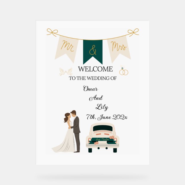 Elegant Modern Wedding Welcome Acrylic Sign. Sign (Front)