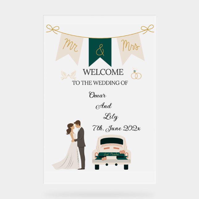 Elegant Modern Wedding Welcome Acrylic Sign. Sign (Front)