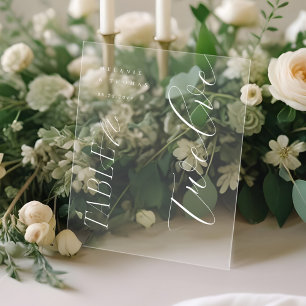 Elegant Modern Wedding White Script Table Number Acrylic Sign