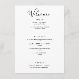 Elegant Modern Welcome Itinerary White with Thanks Enclosure Card