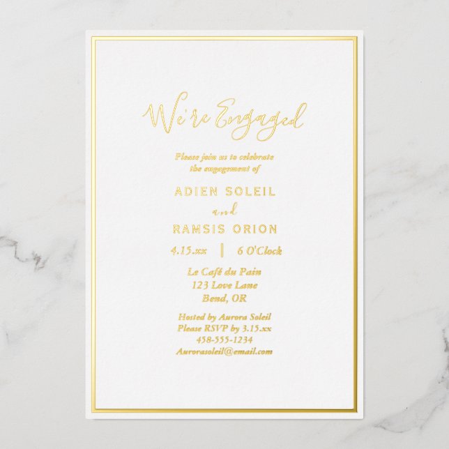 Elegant Modern We're Engaged Engagement Party Gold (Front)