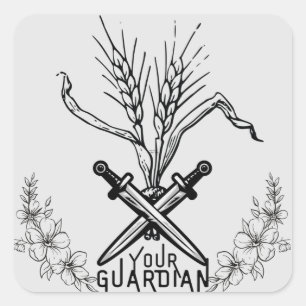 Elegant Modern wheat, sword, and guardian logo  Square Sticker