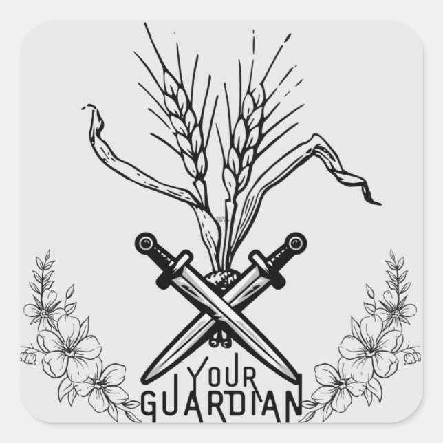 Elegant Modern wheat, sword, and guardian logo  Square Sticker (Front)