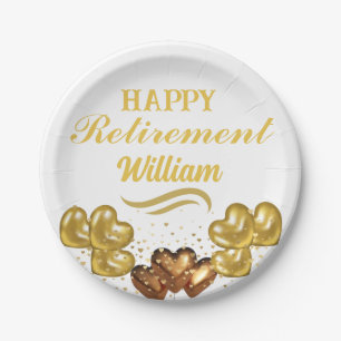 Elegant Modern White and gold Happy Retirement  Paper Plate
