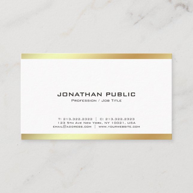 Elegant Modern White and Gold Professional Plain Business Card (Front)
