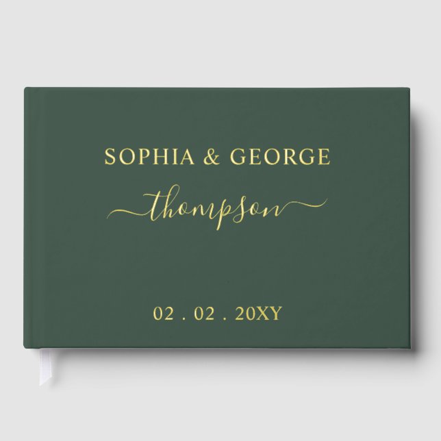 Elegant Modern White and Gold Wedding Guest Book (Front)