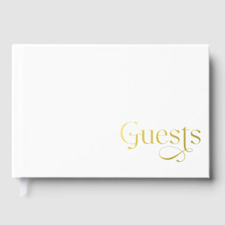 Elegant Modern White and Gold Wedding Guest Book