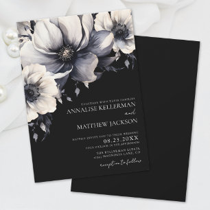 Elegant Modern White Black Floral Wedding Invitation