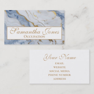Elegant Modern white blue gold marble pattern  Business Card