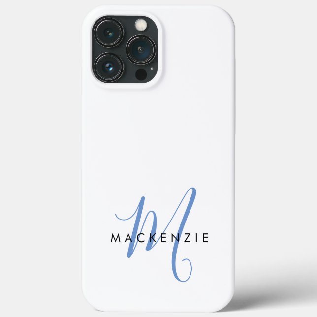 Elegant Modern White Blue Script Monogram Case-Mate iPhone Case (Back)