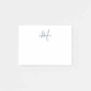 Elegant Modern White Blue Script Monogram Post-it Notes