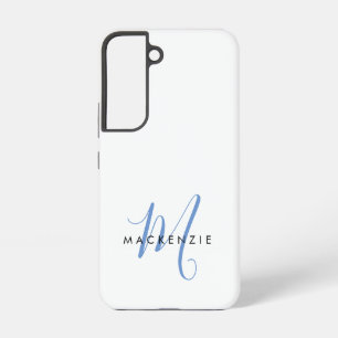 Elegant Modern White Blue Script Monogram Samsung Galaxy Case