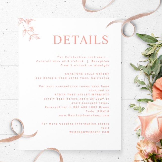 Elegant Modern White, Blush, Peach Wedding Details Enclosure Card (Creator Uploaded)
