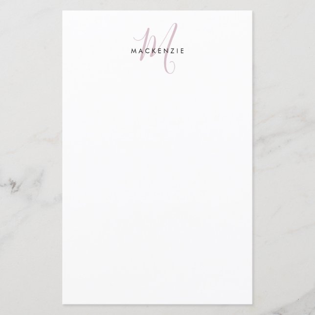 Elegant Modern White Blush Pink Script Monogram (Front)