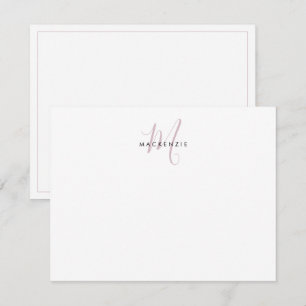 Elegant Modern White Blush Pink Script Monogram Card