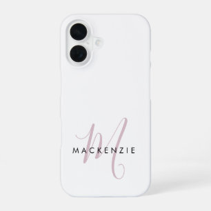 Elegant Modern White Blush Pink Script Monogram iPhone 16 Case