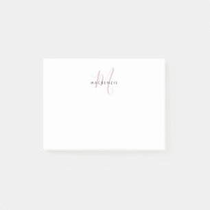 Elegant Modern White Blush Pink Script Monogram Post-it Notes