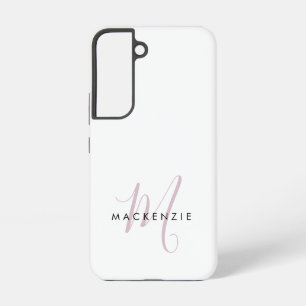 Elegant Modern White Blush Pink Script Monogram Samsung Galaxy Case