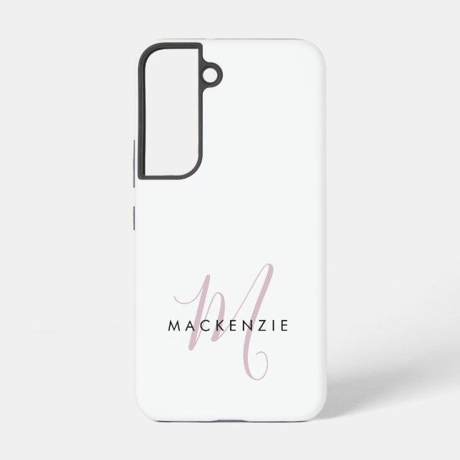 Elegant Modern White Blush Pink Script Monogram Samsung Galaxy S22 Case (Back)