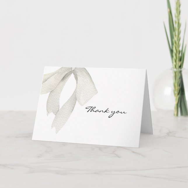 Elegant Modern white Bow She's Tying the Knot  Thank You Card (Front)