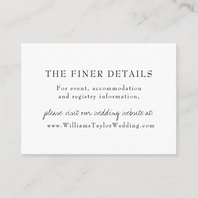 Elegant Modern White Calligraphy Wedding Website Enclosure Card (Front)