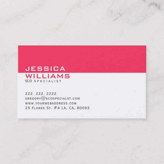 Elegant Modern White & Deep Pink SEO Specialist Business Card (Front)