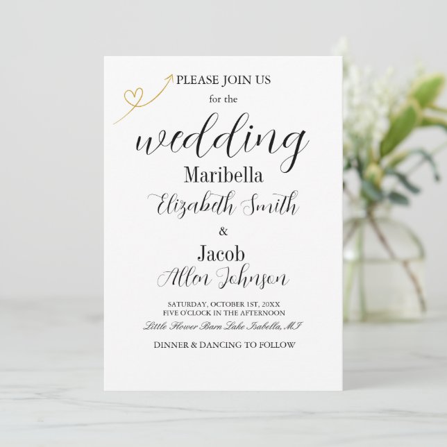 Elegant Modern White & Formal Wedding Invitation (Standing Front)