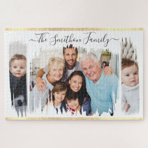  Elegant Modern White & Gold Add Your Photo Family Jigsaw Puzzle